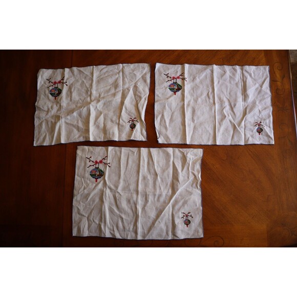 Vtg Cross Stitch Placemats Or Napkins Japanese Cherry Blossom Building 18x12" - Picture 12 of 16